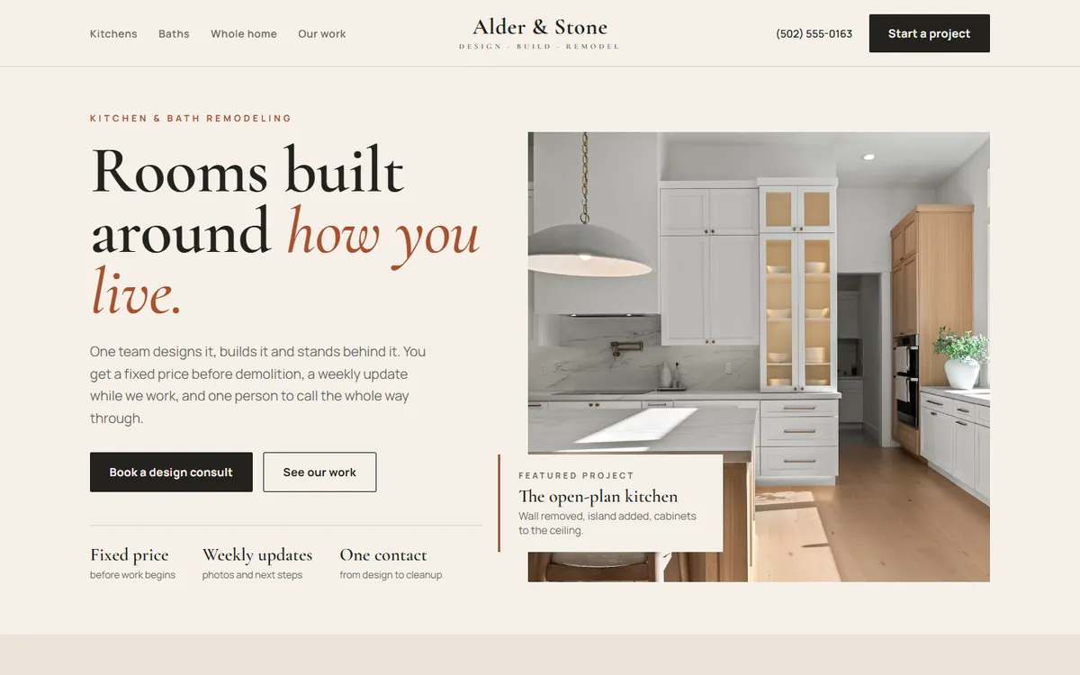 Home remodeling homepage on a laptop